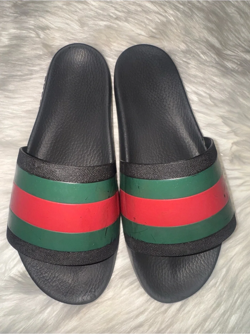 Gucci Black Slides with Green and Red Stripes